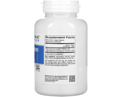 Lake Ave. Nutrition, Saccharomyces Boulardii, 10 Billion CFU, 180 Veggie Capsules Lake Ave. Nutrition, Saccharomyces Boulardii, 10 Billion CFU, 180 Veggie Capsules