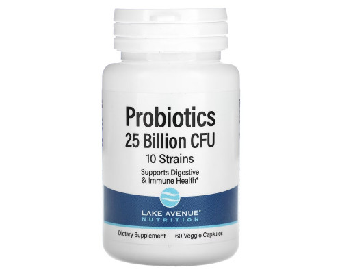 Lake Ave. Nutrition, Probiotic, 10 Strains, 25 Billion CFU, 60 Veggie Capsules Lake Ave. Nutrition, Probiotic, 10 Strains, 25 Billion CFU, 60 Veggie Capsules
