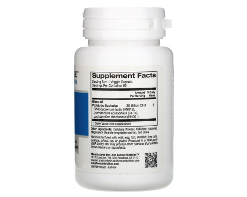 Lake Ave. Nutrition, Women's Probiotics, 20 Billion CFU, 60 Veggie Capsules Lake Ave. Nutrition, Women's Probiotics, 20 Billion CFU, 60 Veggie Capsules