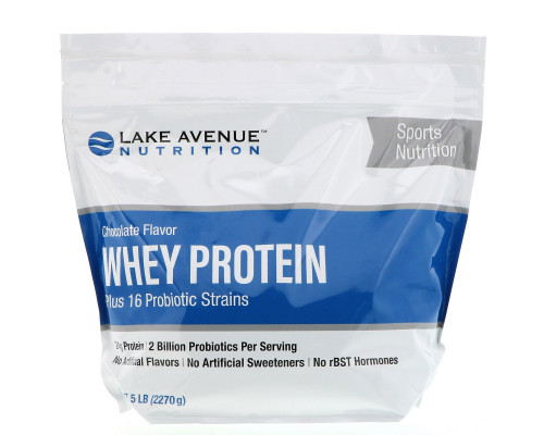Lake Avenue Nutrition, Сывороточный протеин + пробиотики, со вкусом шоколада, 5 фунтов (2270 г) Lake Avenue Nutrition, Сывороточный протеин + пробиотики, со вкусом шоколада, 5 фунтов (2270 г)