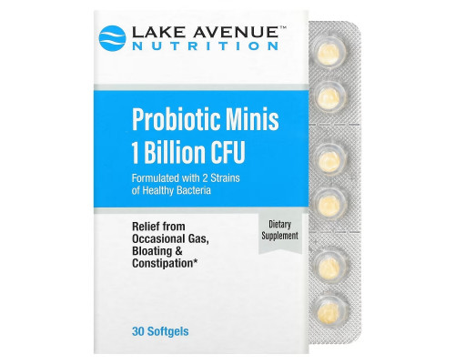 Lake Avenue Nutrition, Probiotic Minis, 2 Strains of Healthy Bacteria, 1 Billion CFU, 30 Mini Softgels Lake Avenue Nutrition, Probiotic Minis, 2 Strains of Healthy Bacteria, 1 Billion CFU, 30 Mini Softgels