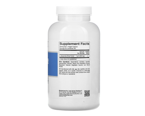 Lake Avenue Nutrition, L-Glutamine, 1000 mg, 240 Veggie Capsules Lake Avenue Nutrition, L-Glutamine, 1000 mg, 240 Veggie Capsules