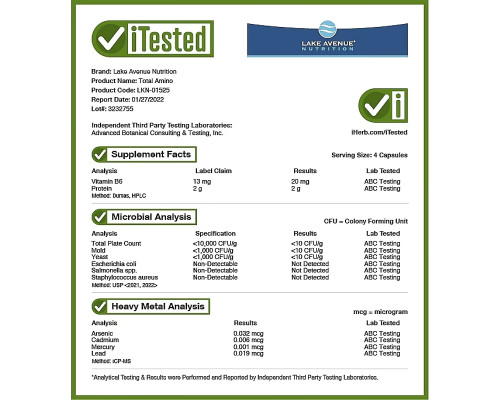 Lake Avenue Nutrition, Total Amino, 240 Veggie Capsules Lake Avenue Nutrition, Total Amino, 240 Veggie Capsules