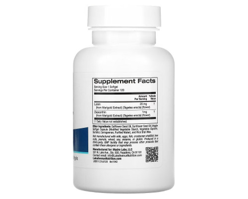 Lake Avenue Nutrition, Lutein, 20 mg, 120 Veggie Softgels Lake Avenue Nutrition, Lutein, 20 mg, 120 Veggie Softgels