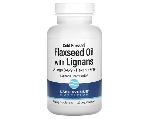 Lake Avenue Nutrition, Органическое льняное масло холодного отжима и лигнан, без гексана, 120 растительных капсул Lake Avenue Nutrition, Органическое льняное масло холодного отжима и лигнан, без гексана, 120 растительных капсул