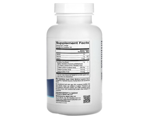 Lake Avenue Nutrition, Органическое льняное масло холодного отжима и лигнан, без гексана, 120 растительных капсул Lake Avenue Nutrition, Органическое льняное масло холодного отжима и лигнан, без гексана, 120 растительных капсул