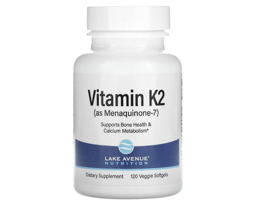 Lake Avenue Nutrition, Vitamin K2, Menaquinone-7, 50 mcg, 120 Veggie Softgels Lake Avenue Nutrition, Vitamin K2, Menaquinone-7, 50 mcg, 120 Veggie Softgels
