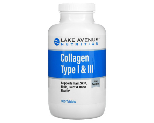 Lake Avenue Nutrition, Hydrolyzed Collagen Type 1 & 3, 1000 mg, 365 Tablets Lake Avenue Nutrition, Hydrolyzed Collagen Type 1 & 3, 1000 mg, 365 Tablets