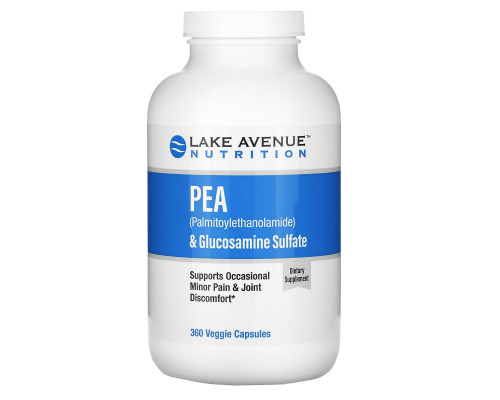 Lake Avenue Nutrition, PEA (Palmitoylethanolamide) + Glucosamine Sulfate, 600 mg + 1,200 mg Per Serving, 360 Veggie Capsules Lake Avenue Nutrition, PEA (Palmitoylethanolamide) + Glucosamine Sulfate, 600 mg + 1,200 mg Per Serving, 360 Veggie Capsules