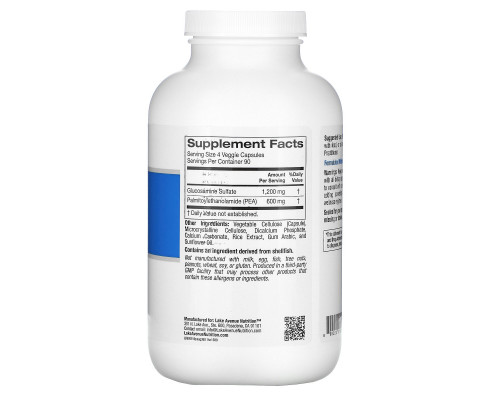 Lake Avenue Nutrition, PEA (Palmitoylethanolamide) + Glucosamine Sulfate, 600 mg + 1,200 mg Per Serving, 360 Veggie Capsules Lake Avenue Nutrition, PEA (Palmitoylethanolamide) + Glucosamine Sulfate, 600 mg + 1,200 mg Per Serving, 360 Veggie Capsules