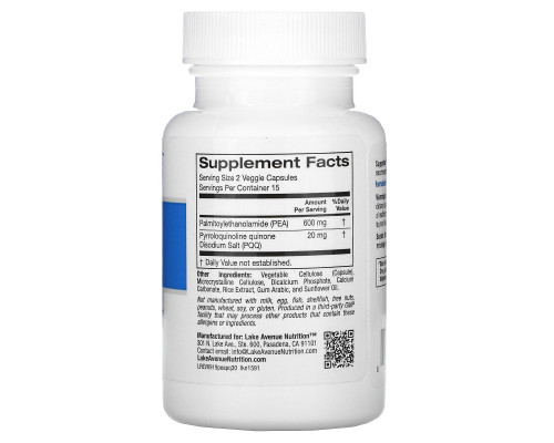 Lake Avenue Nutrition, PEA (Palmitoylethanolamide) with PQQ, 30 Veggie Capsules Lake Avenue Nutrition, PEA (Palmitoylethanolamide) with PQQ, 30 Veggie Capsules