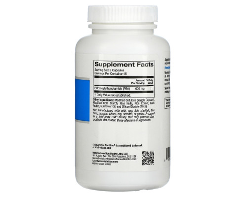 Lake Avenue Nutrition, ПЭА (пальмитоилэтаноламид), 600 мг, 90 растительных капсул Lake Avenue Nutrition, ПЭА (пальмитоилэтаноламид), 600 мг, 90 растительных капсул