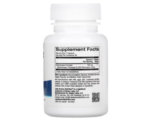 Lake Avenue Nutrition, Nattokinase, Proteolytic Enzyme, 2,000 FUs, 30 Veggie Capsules Lake Avenue Nutrition, Nattokinase, Proteolytic Enzyme, 2,000 FUs, 30 Veggie Capsules