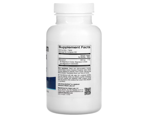 Lake Avenue Nutrition, Magnesium Complex, 300 mg, 250 Tablets Lake Avenue Nutrition, Magnesium Complex, 300 mg, 250 Tablets