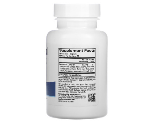 Lake Avenue Nutrition, Resveratrol Complex, 500 mg, 60 Veggie Capsules Lake Avenue Nutrition, Resveratrol Complex, 500 mg, 60 Veggie Capsules