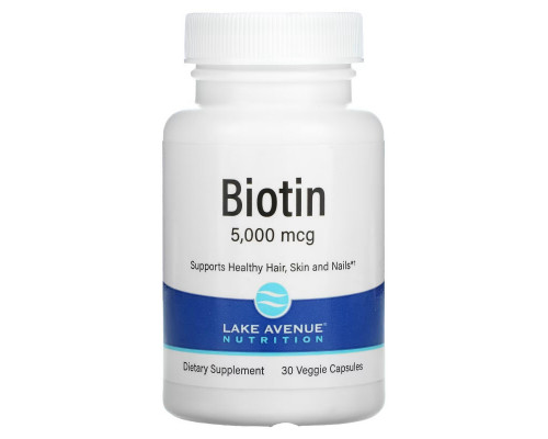 Lake Avenue Nutrition, Biotin, 5,000 mcg, 30 Veggie Capsules Lake Avenue Nutrition, Biotin, 5,000 mcg, 30 Veggie Capsules