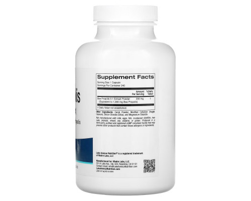 Lake Avenue Nutrition, Bee Propolis, 5:1 Extract, 1,000 mg, 240 Veggie Capsules Lake Avenue Nutrition, Bee Propolis, 5:1 Extract, 1,000 mg, 240 Veggie Capsules