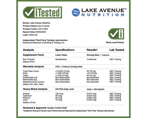 Lake Avenue Nutrition, Bee Propolis, 5:1 Extract, 1,000 mg, 240 Veggie Capsules Lake Avenue Nutrition, Bee Propolis, 5:1 Extract, 1,000 mg, 240 Veggie Capsules