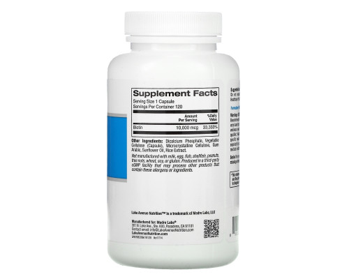 Lake Avenue Nutrition, Biotin, 10,000 mcg, 120 Veggie Capsules Lake Avenue Nutrition, Biotin, 10,000 mcg, 120 Veggie Capsules