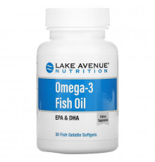 Lake Avenue Nutrition, Omega-3 Fish Oil, 1250 mg, 30 Fish Gelatin Softgels