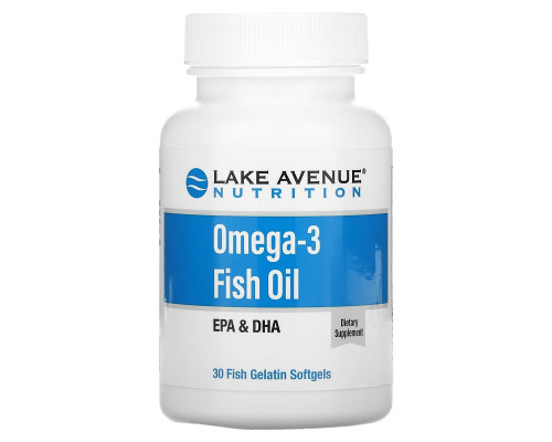 Lake Avenue Nutrition, Omega-3 Fish Oil, 1250 mg, 30 Fish Gelatin Softgels Lake Avenue Nutrition, Omega-3 Fish Oil, 1250 mg, 30 Fish Gelatin Softgels