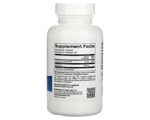 Lake Avenue Nutrition, Benfotiamine with Thiamine, Benfotiamin mit Thiamin, 250 mg, 120 vegetarische Kapseln Lake Avenue Nutrition, Benfotiamine with Thiamine, Benfotiamin mit Thiamin, 250 mg, 120 vegetarische Kapseln