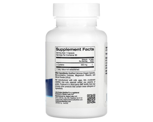 Lake Avenue Nutrition, L-Cysteine, 500 mg, 90 Veggie Capsules Lake Avenue Nutrition, L-Cysteine, 500 mg, 90 Veggie Capsules