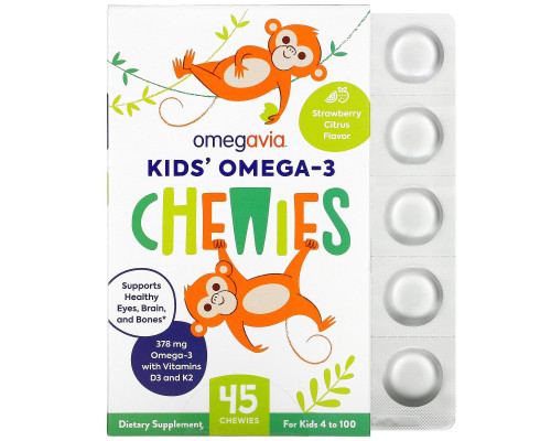 OmegaVia, Kids' Omega-3 Chewies, Strawberry Citrus, 45 Chewies OmegaVia, Kids' Omega-3 Chewies, Strawberry Citrus, 45 Chewies