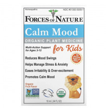 Улучшение памяти и работы мозга Forces of Nature, Calm Mood, органическое растительное средство, для детей от 3 до 12 лет, со вкусом фруктов, 10 мл (0,34 жидк. Унции)