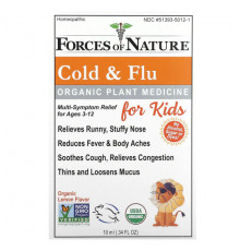 Детское здоровье Forces of Nature, Organic Plant Medicine, от простуды и гриппа, для детей от 3 до 12 лет, лимон, 10 мл (0,34 жидк. Унции)