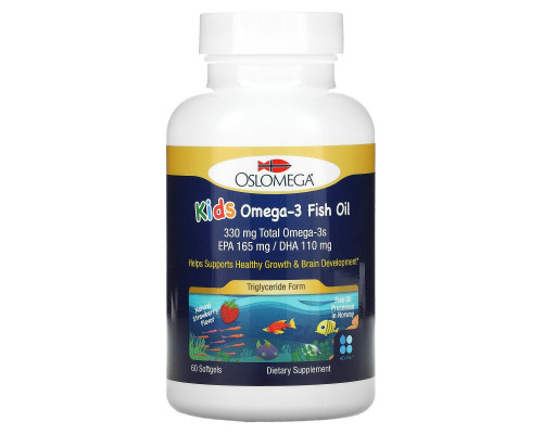 Oslomega, Kids Omega-3 Fish Oil, 165 mg EPA, 110 mg DHA, Natural Strawberry Flavor, 60 Softgels Oslomega, Kids Omega-3 Fish Oil, 165 mg EPA, 110 mg DHA, Natural Strawberry Flavor, 60 Softgels