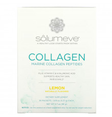 Solumeve, Collagen Peptides Plus Vitamin C & Hyaluronic Acid, Lemon, 30 Packets, 0.18 oz (5.15 g) Each