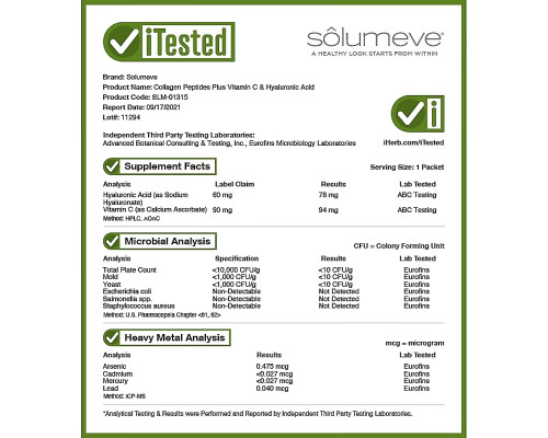 Solumeve, Collagen Peptides Plus Vitamin C & Hyaluronic Acid, Lemon, 30 Packets, 0.18 oz (5.15 g) Each Solumeve, Collagen Peptides Plus Vitamin C & Hyaluronic Acid, Lemon, 30 Packets, 0.18 oz (5.15 g) Each
