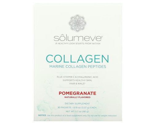 Solumeve, Collagen Peptides Plus Vitamin C & Hyaluronic Acid, Pomegranate, 30 Packets, 0.18 oz (5.15 g) Each Solumeve, Collagen Peptides Plus Vitamin C & Hyaluronic Acid, Pomegranate, 30 Packets, 0.18 oz (5.15 g) Each