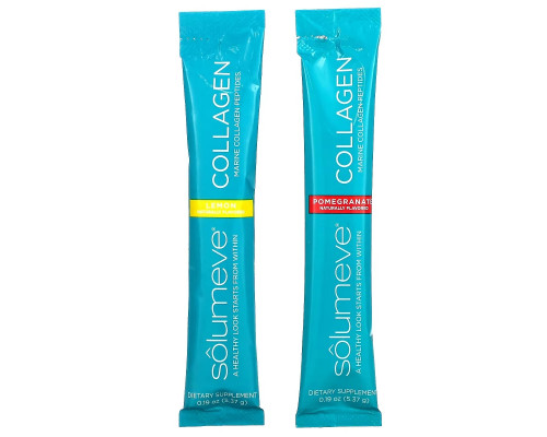 Solumeve, Collagen Peptides Plus Vitamin C & Hyaluronic Acid, Variety Pack, Lemon and Pomegranate, 10 Packets, 0.18 oz (5.15 g) Each Solumeve, Collagen Peptides Plus Vitamin C & Hyaluronic Acid, Variety Pack, Lemon and Pomegranate, 10 Packets, 0.18 oz (5.15 g) Each
