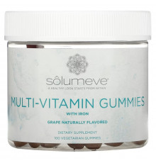 Solumeve, Мультивитаминные жевательные таблетки, без желатина, вкус винограда, 100 вегетарианских жевательных таблеток