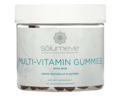 Solumeve, Мультивитаминные жевательные таблетки, без желатина, вкус винограда, 100 вегетарианских жевательных таблеток Solumeve, Мультивитаминные жевательные таблетки, без желатина, вкус винограда, 100 вегетарианских жевательных таблеток