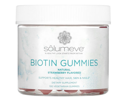 Solumeve, Biotin Gummies, Gelatin Free, Strawberry Flavor, 100 Vegetarian Gummies Solumeve, Biotin Gummies, Gelatin Free, Strawberry Flavor, 100 Vegetarian Gummies