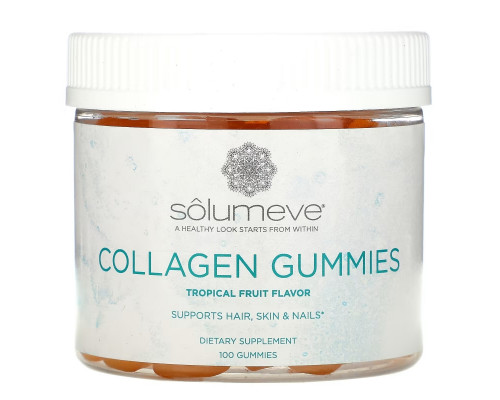 Solumeve, Коллагеновые жевательные таблетки, без желатина, вкус тропических фруктов, 100 вегетарианских жевательных таблеток Solumeve, Коллагеновые жевательные таблетки, без желатина, вкус тропических фруктов, 100 вегетарианских жевательных таблеток