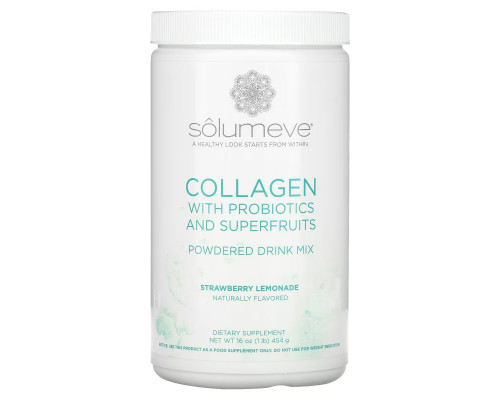 Solumeve, Radiant Beauty, Grass-Fed Collagen, Probiotics & Superfruits Powdered Drink Mix, Strawberry Lemonade, 16 oz (454 g) Solumeve, Radiant Beauty, Grass-Fed Collagen, Probiotics & Superfruits Powdered Drink Mix, Strawberry Lemonade, 16 oz (454 g)