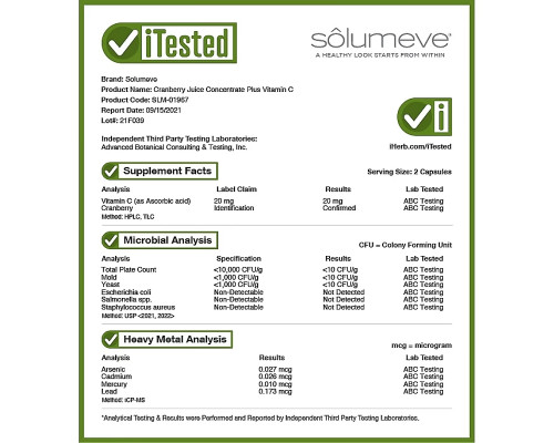 Solumeve, Cranberry Juice Concentrate plus Vitamin C, 60 Veggie Capsules Solumeve, Cranberry Juice Concentrate plus Vitamin C, 60 Veggie Capsules