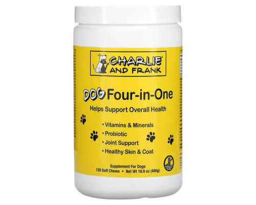 Charlie and Frank, Dog Four-in-One, 120 мягких жевательных таблеток Charlie and Frank, Dog Four-in-One, 120 мягких жевательных таблеток