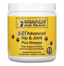 Charlie and Frank, Pet Advanced Hip & Joint Plus Omegas, For Cats & Dogs, 120 Soft Chews