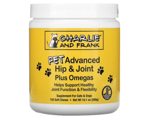 Charlie and Frank, Pet Advanced Hip & Joint Plus Omegas, For Cats & Dogs, 120 Soft Chews
