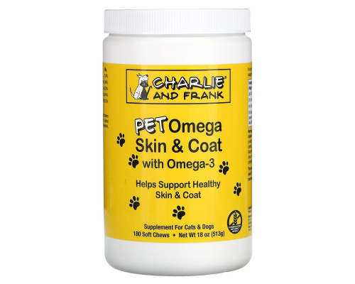 Charlie and Frank, Pet Omega Skin & Coat with Omega-3, For Cats & Dogs, 180 Soft Chews Charlie and Frank, Pet Omega Skin & Coat with Omega-3, For Cats & Dogs, 180 Soft Chews