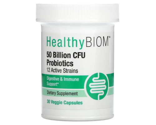 HealthyBiom, High Potency Probiotics, 50 Billion CFUs, 30 Veggie Capsules HealthyBiom, High Potency Probiotics, 50 Billion CFUs, 30 Veggie Capsules