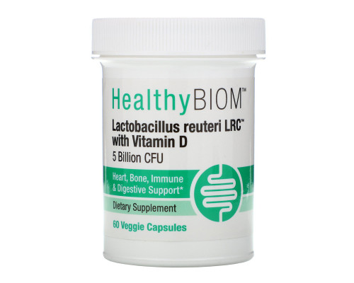HealthyBiom, Lactobacillus Reuteri LRC with Vitamin D, 5 Billion CFUs, 60 Veggie Capsules HealthyBiom, Lactobacillus Reuteri LRC with Vitamin D, 5 Billion CFUs, 60 Veggie Capsules
