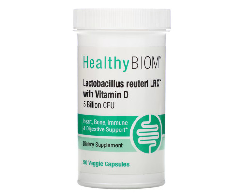 HealthyBiom, Lactobacillus Reuteri LRC with Vitamin D, 5 Billion CFUs, 90 Veggie Capsules HealthyBiom, Lactobacillus Reuteri LRC with Vitamin D, 5 Billion CFUs, 90 Veggie Capsules