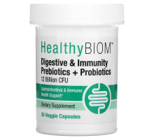 HealthyBiom, Digestive & Immunity Prebiotic + Probiotics, 12 Billion CFUs, 30 Veggie Capsules