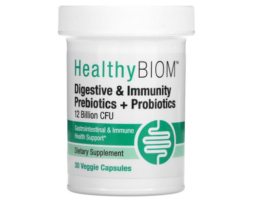 HealthyBiom, Digestive & Immunity Prebiotic + Probiotics, 12 Billion CFUs, 30 Veggie Capsules HealthyBiom, Digestive & Immunity Prebiotic + Probiotics, 12 Billion CFUs, 30 Veggie Capsules